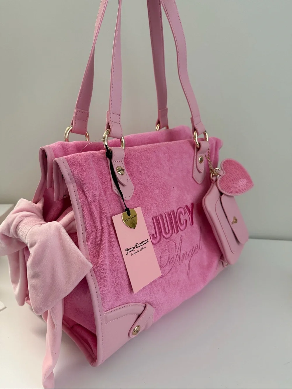 Juicy Couture Pink Suede 'Juicy Angel' Shoulder Bag with Heart Charm